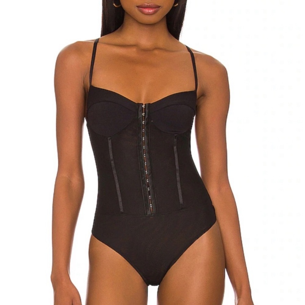 Free People! FP Intimately Night Rhythm Corset Bodysuit In Black/Noir NWT!